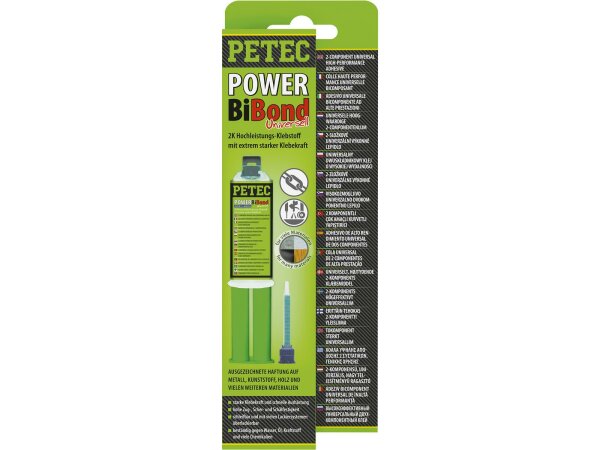 Petec POWER BiBond extrem starker 2K Universal-Klebstoff Doppelspritze SB-Karte