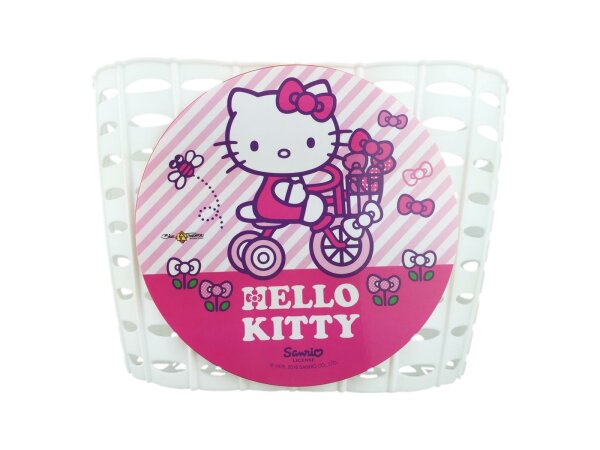 BIKE FASHION Kinderkorb Mit Lasche zur Lenkerbefestigung, Kunststoff, verschieden bunte Motive "Hello Kitty" , weiß und 