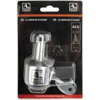ANLUN Dynamo SB-verpackt Gehäuse Aluminium, silber eloxiert 6 V / 3 W, mit Doppelanschluss (+ und -) und Gummilaufrolle,