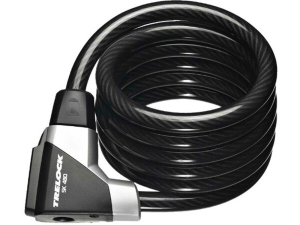 TRELOCK Spiralkabelschloss "SK 480" SB-verpackt, Ø 14 mm, mit Vario Halter (ZK 432) Korrosionsgeschützt, PLC 5-Stiftzyli