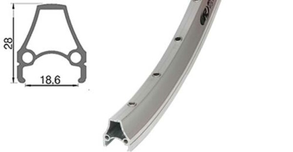 RODI Alu-Felge "Airline plus 28" 19-622 (28" x 1,75), 36 Loch Hochschulter, seitlich abgedreht, 725 g einfach geöst inox
