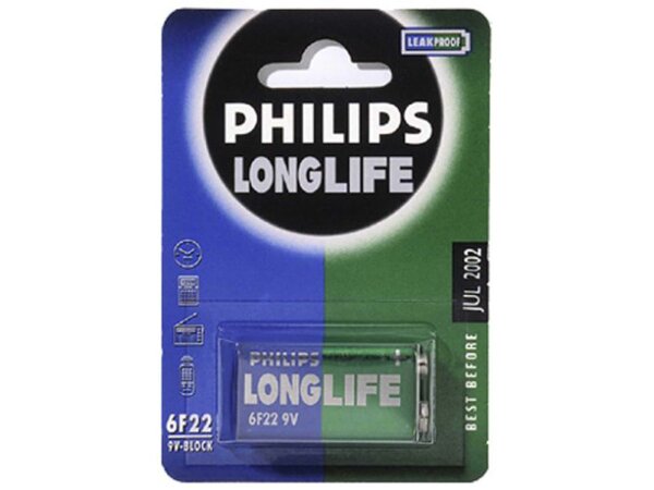 PHILIPS Batterie "Longlife" Umweltschonend, 0 % Qu E-Block 9 Volt