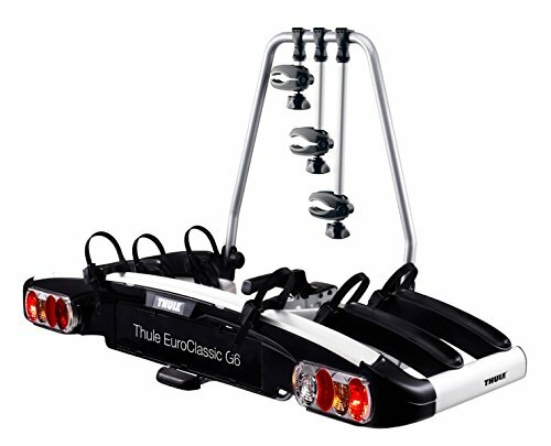 thule heckträger "euroclassic g6 929 update", für 3 fahrräder, max. 25kg pro fahrrad, max. 60kg zuladung, 20,7kg gesamtgewicht, für 2,2 - 8,0cm rahmendurchmesser, fahrradhalter mit acutight-drehknöpfen, die "klicken", wenn das optimale drehmoment erreich