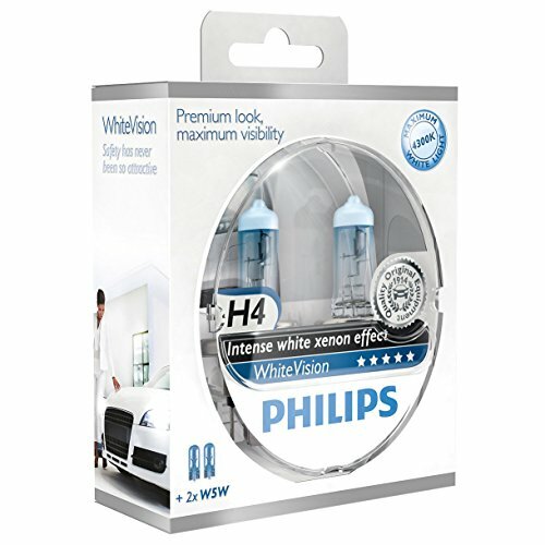 PHILIPS Hauptlampen "White Vision", H4, 12V, 60/55W, weißer Xenon-Effekt, klarer Lichtstrahl mit um 40% weißerem Licht, 