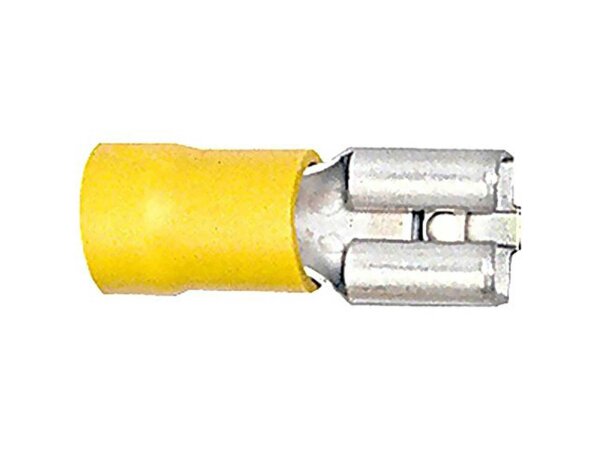Flachsteckhülse Teilisolierter Quetschve Querschnitt: 2,5 - 6,0 mm², Steckermaß: 6,3 x 0,8 mm, gelb (HELLA) Abgabe nur in Packung zu 50 Stück, Preis per 100 Stück