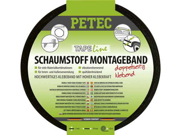 Petec Schaumstoff-Montageband schwarz doppelseitig klebend SB-Karte