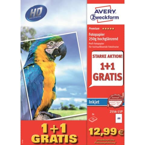 AVERY ZWECKFORM Fotopapier 2556-15P Premium Inkjet 250g A4 2x15 Blatt