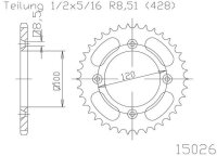 AFAM Kettenrad "38200" 428, Stahl, silber 46...