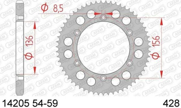 AFAM Kettenrad "14205" 428, Stahl, silber 54 Zähne