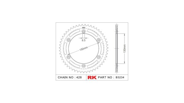 RK Kettenrad "3234" 428, Stahl, silber 51 Zähne