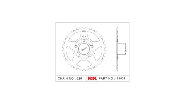 RK Kettenrad "4039" 520, Stahl, silber 38 Zähne