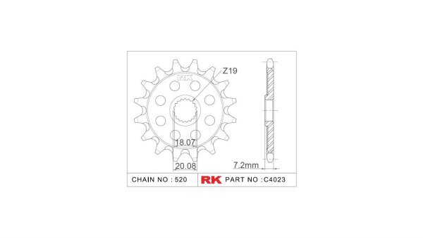 RK Antriebsritzel "4023-8Q" 520, Stahl, Offroad Ra 12 Zähne