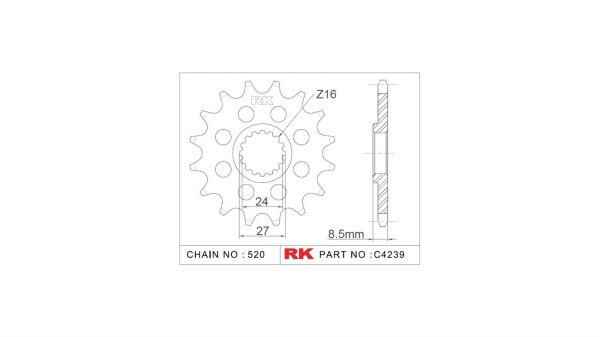 RK Antriebsritzel "4239-2Q" 520 Stahl Racing, für  17 Zähne