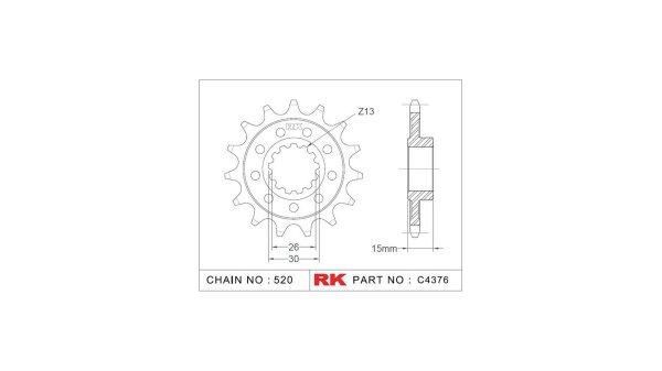 RK Antriebsritzel "4376" 520 Stahl Racing, für Umb 15 Zähne