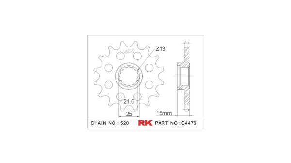 RK Antriebsritzel "4476-2Q" 520 Stahl Racing, für  15 Zähne