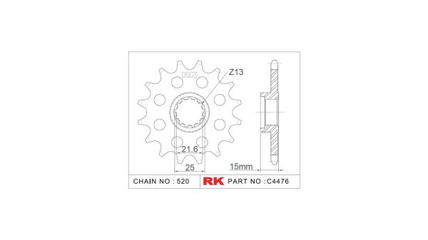 RK Antriebsritzel "4476-2Q" 520 Stahl Racing, für  16 Zähne