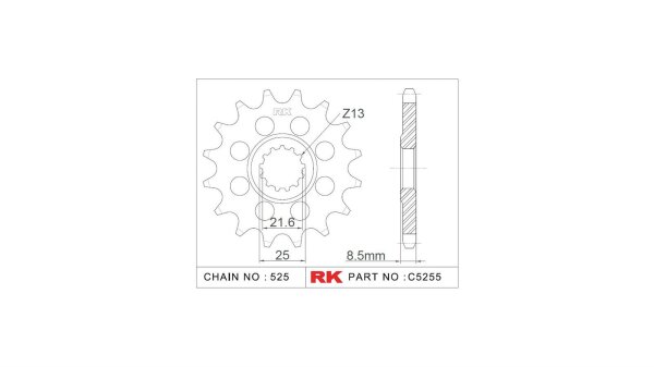 RK Antriebsritzel "5255-2Q" 525, Stahl, Gewichtsop 16 Zähne