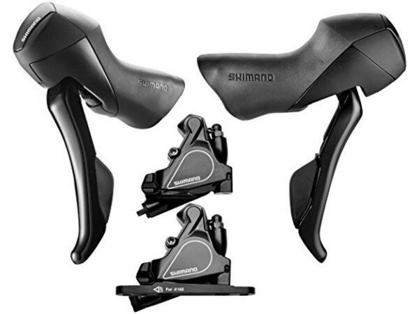 SHIMANO Scheibenbremse "Tiagra" ST-RS405, Hydraulisch, Postmount, mit Leitungen und Öl, Mit 2-/10-fach Schalt-/Bremshebe