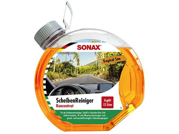 SONAX Scheibenreiniger, Konzentrat, 3l, mit Frischeduft, Sommer Scheibenreiniger für die Scheibenwaschanlage. Entfernt I