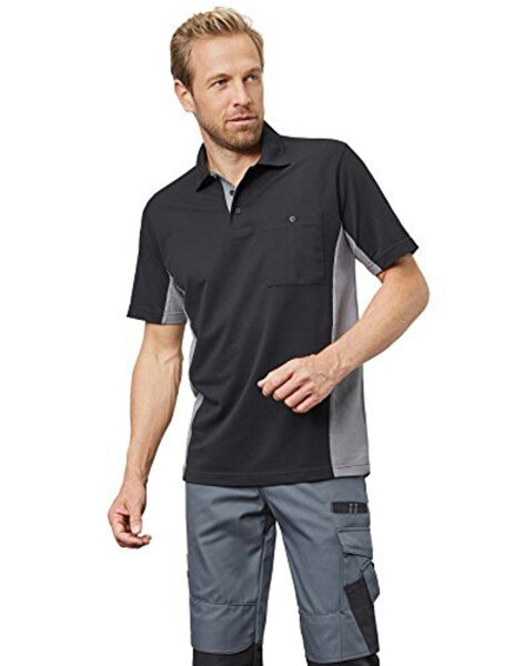 PIONIER Poloshirt "2-farbig", 70% Baumwolle, 30% Polyester, 185g/m², Rippstrickkragen, Nackenband, 3-fach Knopfleiste mi