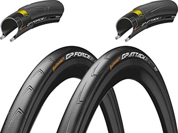 CONTINENTAL Reifen "Grand Prix Attack + Force III" im Set, Vectran Pannenschutz, schwarz/schwarz Skin, faltbar, 3/330tpi