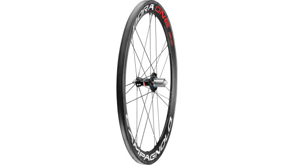 CAMPAGNOLO Renn-Laufrad "Bora One 50", 50mm Voll-Carbonfelgen, 24,2mm breit, Vorderrad 18 Nirosta Aero Speichen schwarz 