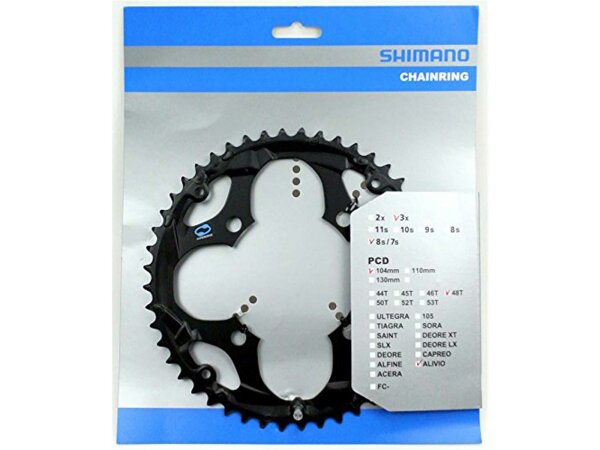 SHIMANO Kettenblatt "Alivio FC-M411", 4-Arm, 104/64mm Lochkreis, 3-/9-fach, SB-verpackt, 48Z., schwarz