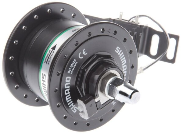 VR-Nabendynamo Shimano DH3N20DL 100mm, 36 Loch, mit Vollachse, schwarz