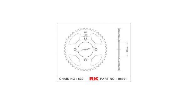 RK Kettenrad "8791" 630, Stahl, silber 38 Zähne