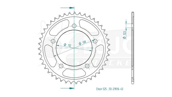 ESJOT Kettenrad "29016" 525, Stahl 42 Zähne, schw