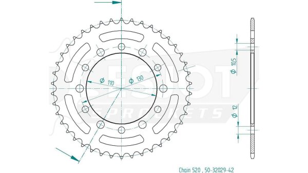 ESJOT Kettenrad "32029" 520, Stahl 38 Zähne, schw