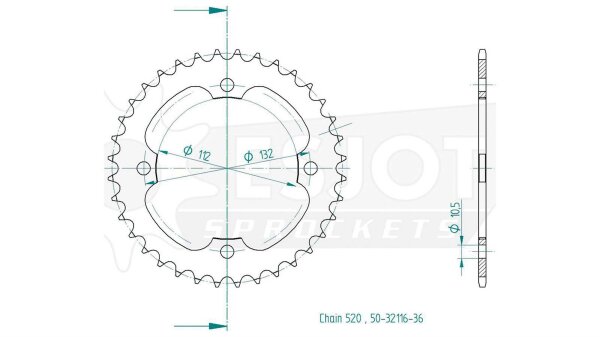 ESJOT Kettenrad "32116" 520, Stahl, schwarz 38 Zähne