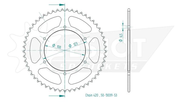 ESJOT Kettenrad "13039" 420, Stahl, schwarz 53 Zähne