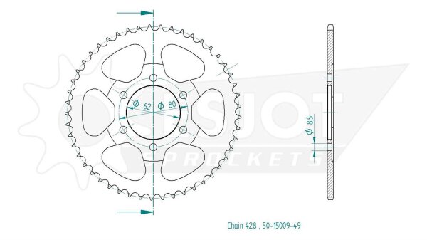 ESJOT Kettenrad "15009" 428, Stahl, schwarz 50 Zähne