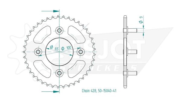 ESJOT Kettenrad "15040" 428, Stahl, schwarz 41 Zähne