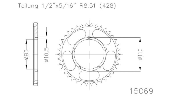  ESJOT Kettenrad "15069" 428, Stahl, schwarz 42 Zähne