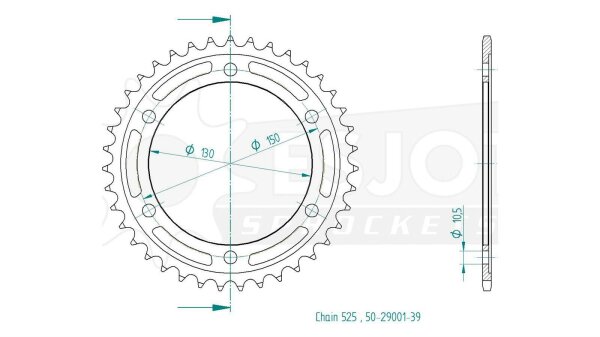 ESJOT Kettenrad "29001" 525, Stahl, schwarz 42 Zähne