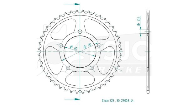 ESJOT Kettenrad "29008" 525, Stahl, schwarz 44 Zähne