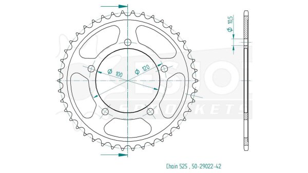 ESJOT Kettenrad "29022" 525, Stahl, schwarz 44 Zähne