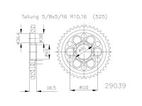 ESJOT Kettenrad "29039" 525, Stahl, silber 39...