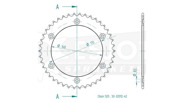 ESJOT Kettenrad "32012" 520, Stahl, schwarz 42 Zähne