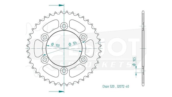 ESJOT Kettenrad "32072" 520, Stahl, schwarz 45 Zähne