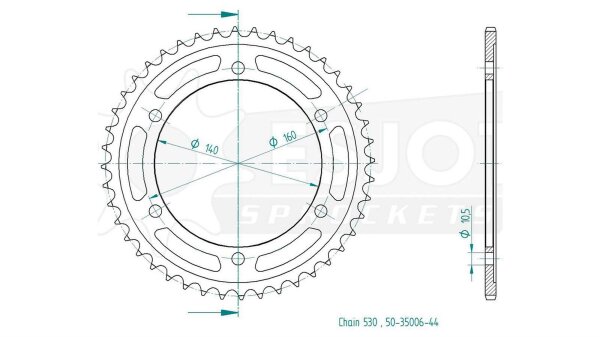 ESJOT Kettenrad "35006" 530, Stahl 45 Zähne