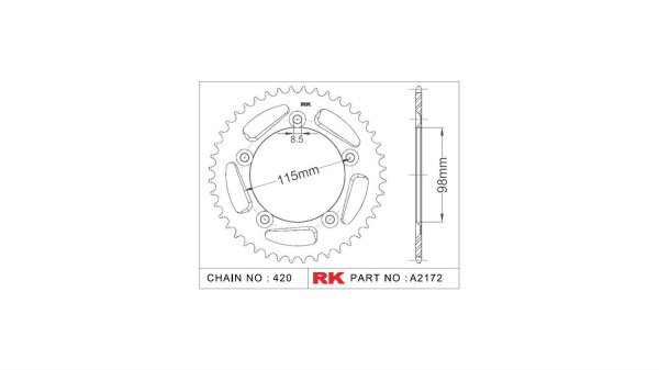 RK Kettenrad "A2172" 420, Aluminium eloxiert, silb 50 Zähne