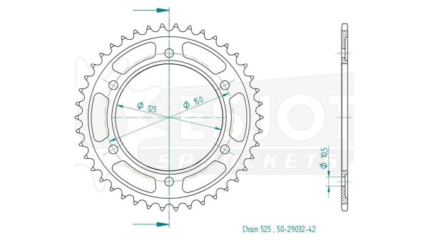ESJOT Kettenrad "29032" 525, Stahl, schwarz 42 Zähne