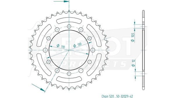 ESJOT Kettenrad "32029" 520, Stahl 41 Zähne, schw