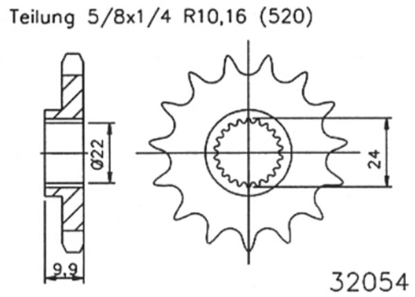 ESJOT Antriebsritzel "32054" 520, Stahl 16 Zähne