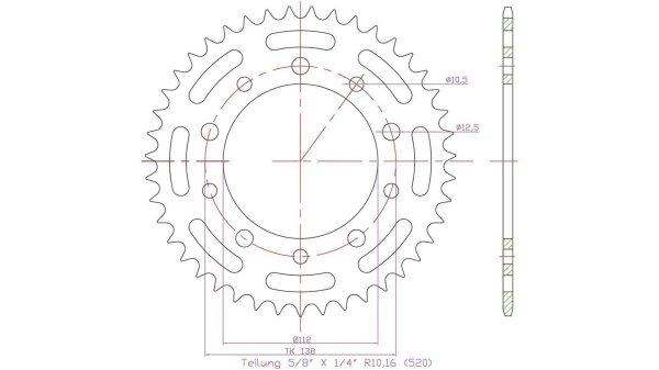 ESJOT Kettenrad "32206" 520, Stahl, schwarz 39 Zähne