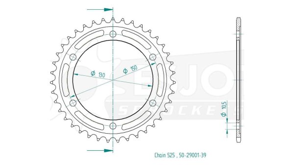 ESJOT Kettenrad "29001" 525, Stahl, schwarz 49 Zähne