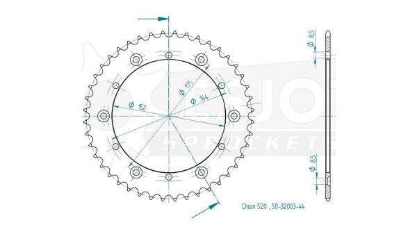 ESJOT Kettenrad "32003" 520, Stahl, schwarz 41 Zähne